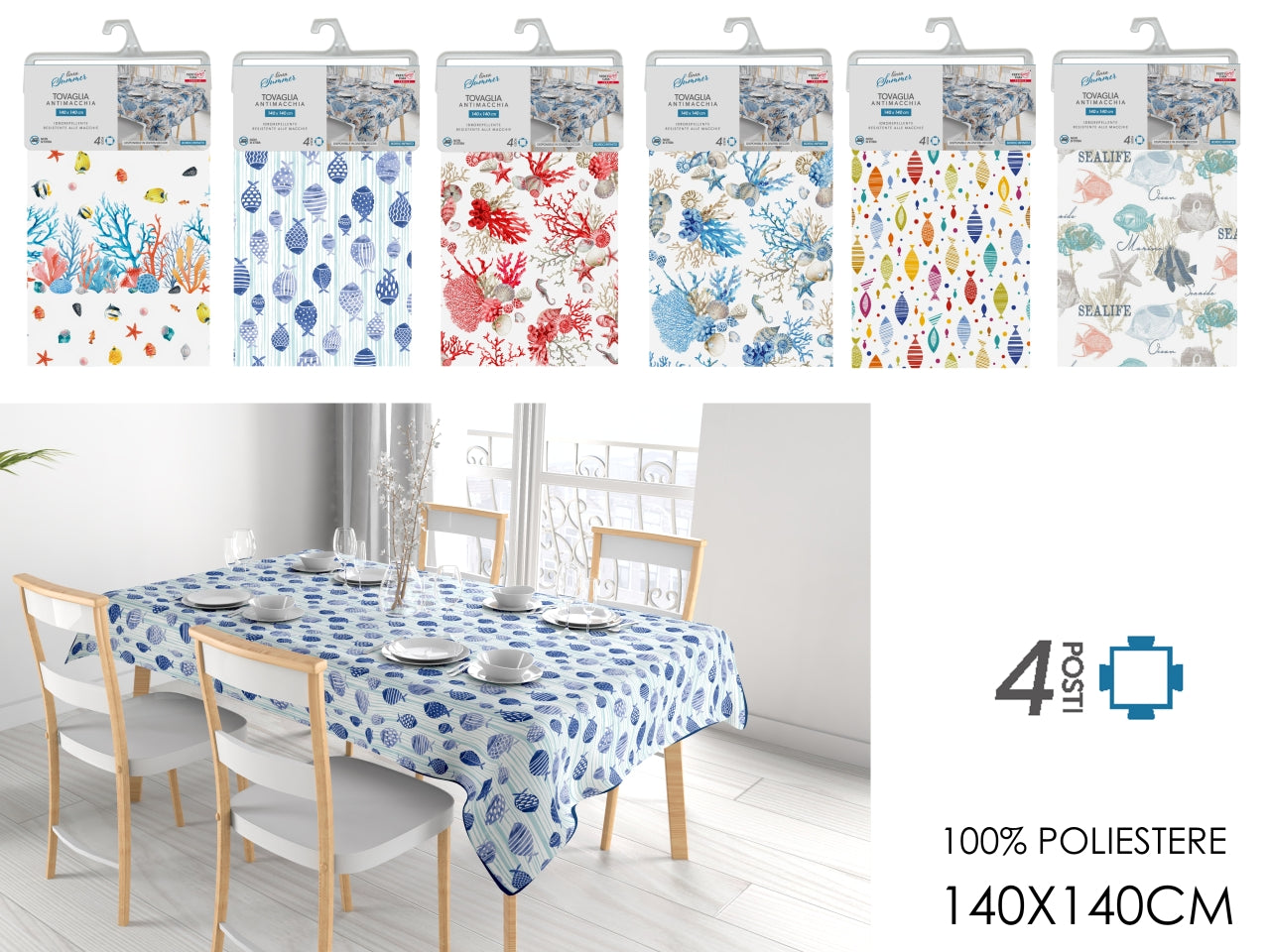 Tovaglia antimacchia decoro summer misura 140x140cm ideale per 4 posti - disponibile in 6 decorazioni