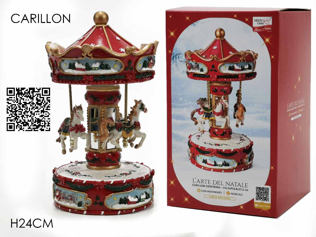 Carillon giostra con cavalli rosso