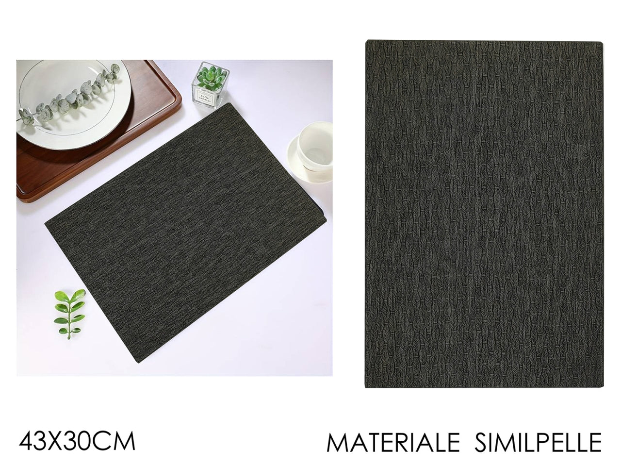 Tovaglietta americana rettangolare in similpelle nero, stile moderno 43x30 cm - Gusto Casa
