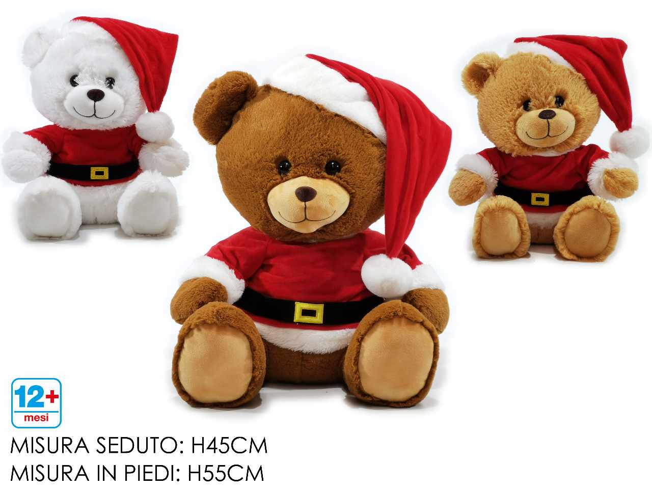 Peluche orso natalizio h.45cm 3 assortimenti