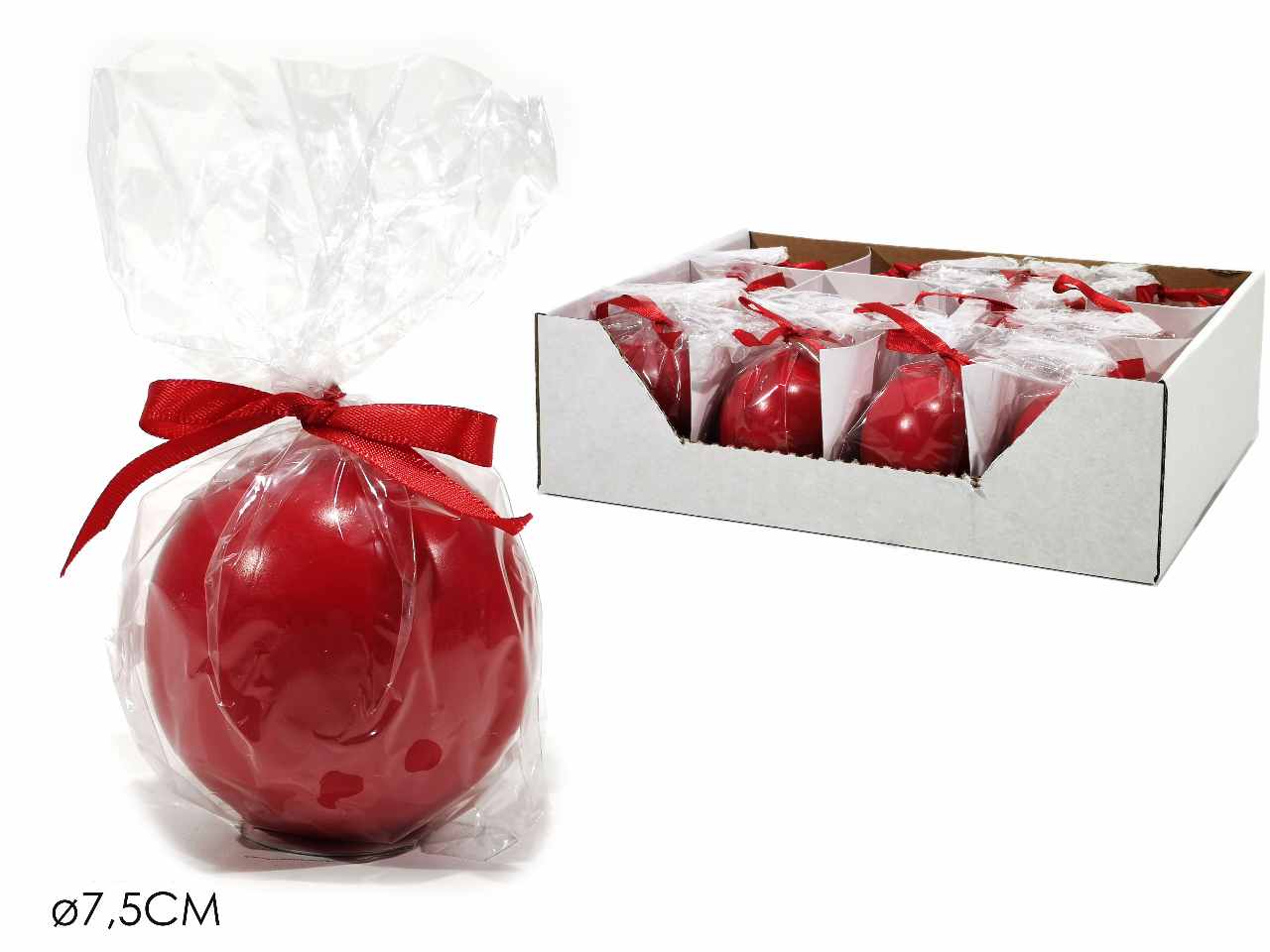 Candela sfera diametro 7.5cm rosso
