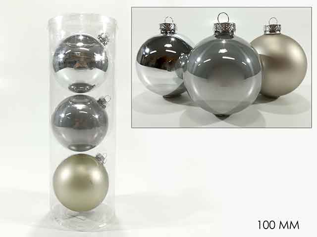 Palline natalizie argento in vetro diametro 10cm - 3 pezzi