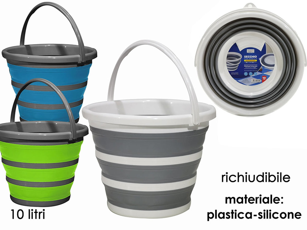 Secchio richiudibile con manico 10lt colori assortiti