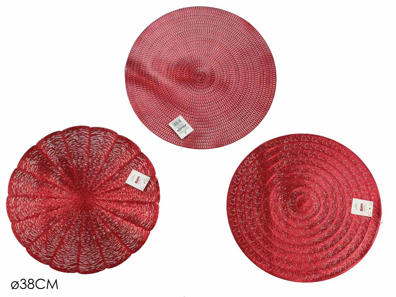 Tovaglietta natalizia d.38cm rosso in 4 assortimenti