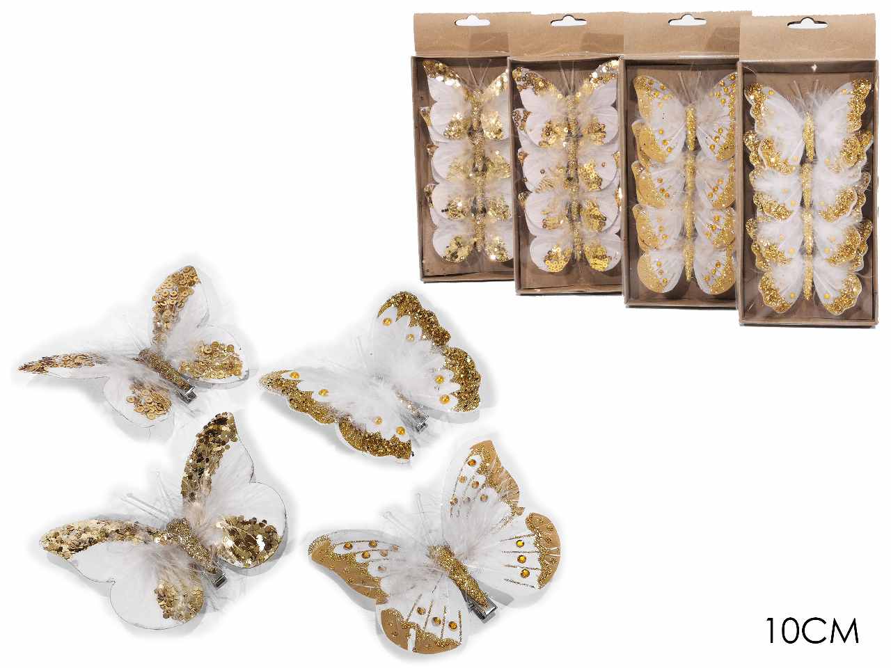 Farfalle 4 pezzi  c/molletta 10cm rosa/oro
