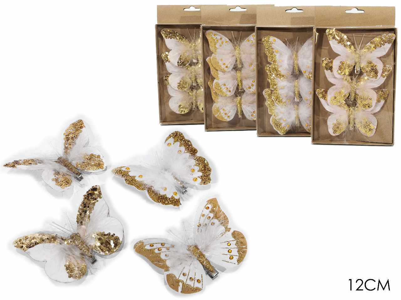 Farfalle 3 pezzi  con mollettina 12cm rosa/oro 4 assortimenti