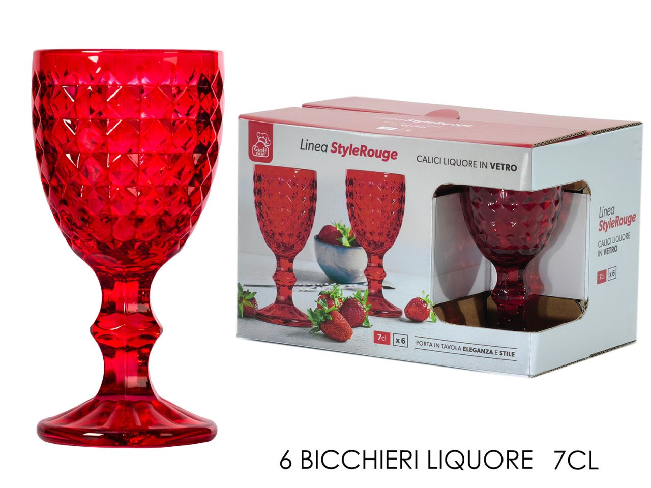 Calice liquore 7cl rosso la confezione contiene 6 calici