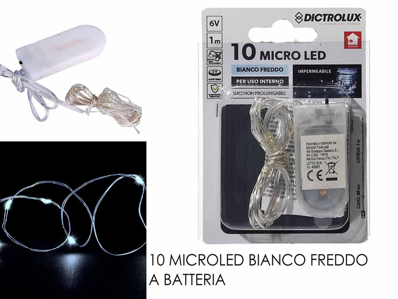 Filo con 10 microled bianco freddo funzionamento  a batteria