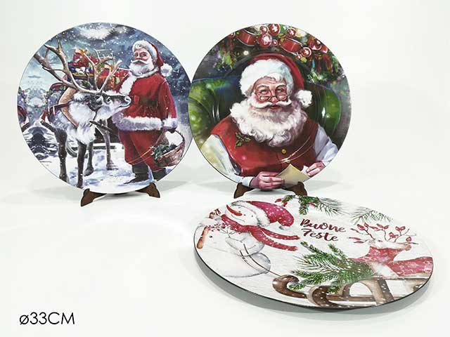 Sottopiatto d.33cm con decorazioni natalizie in 4 assortimenti