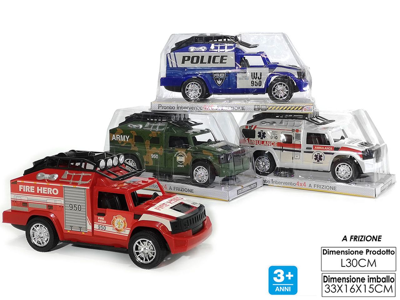 Mezzo pronto intervento 4x4 a frizione 30cm in 4 assortimenti