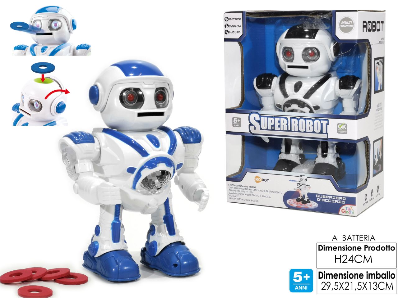 Super robot funzionamento a batterie con luci e suoni in 2 assortimenti