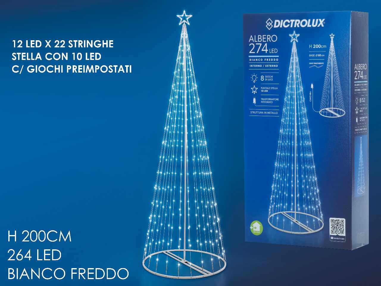Albero di natale m2 con 274 led programmabili bianco freddo