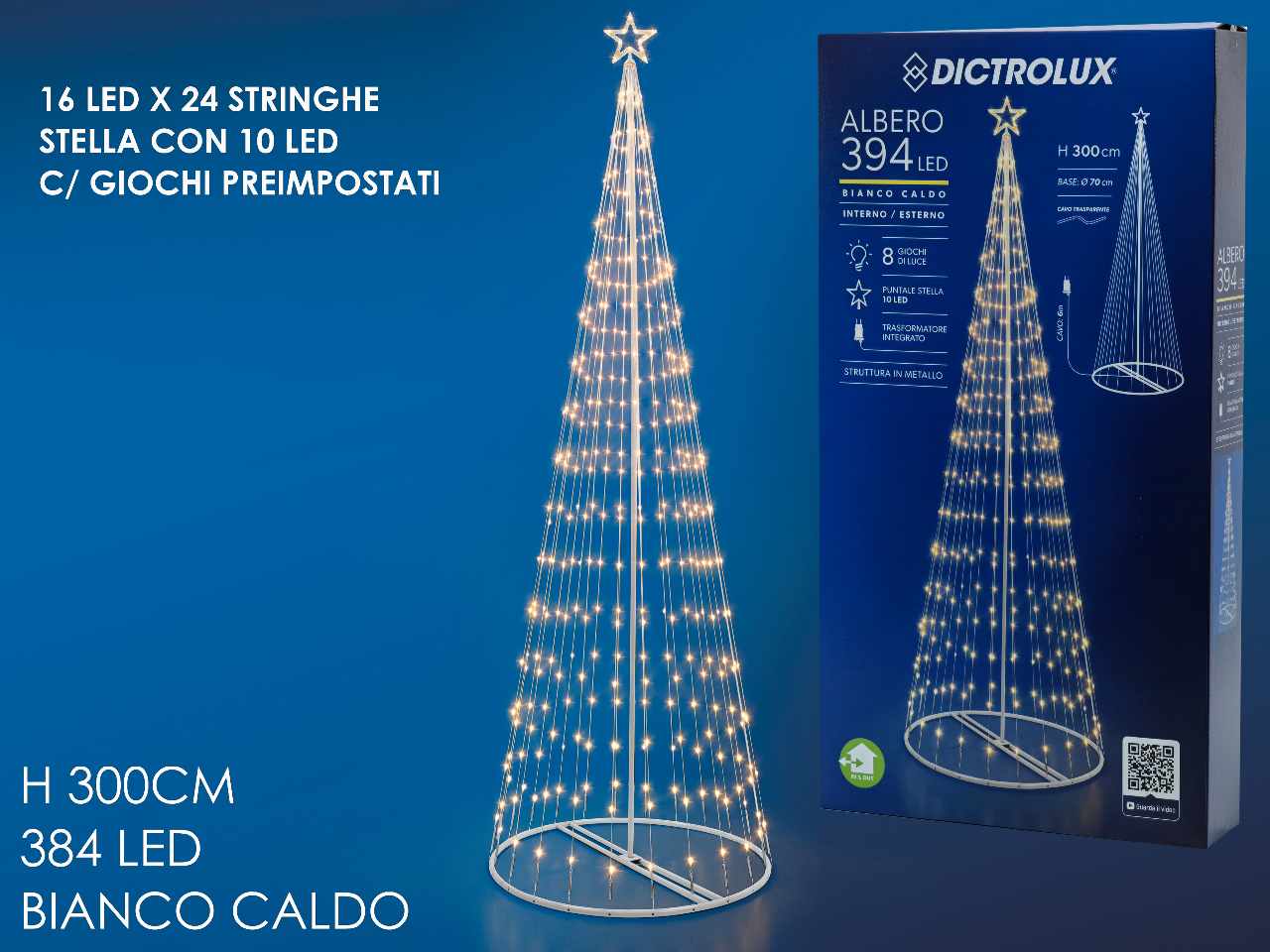 Albero di natale m3 con 394 led programmabili bianco caldo
