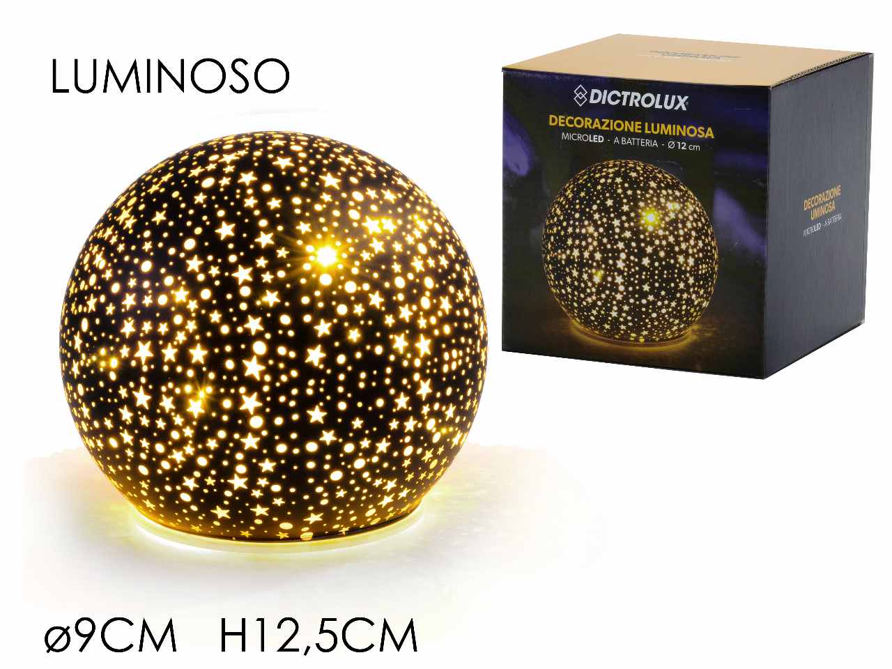 Dec. natalizia palla vetro ø12cm b/o lu. nero