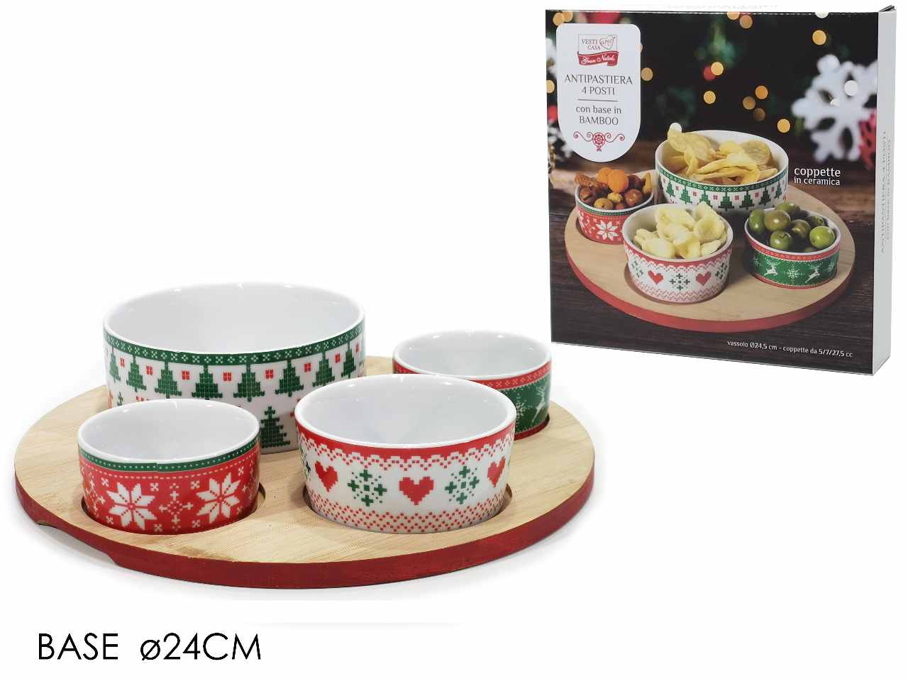 Set 4 antipastiere nataliziacon base bamboo