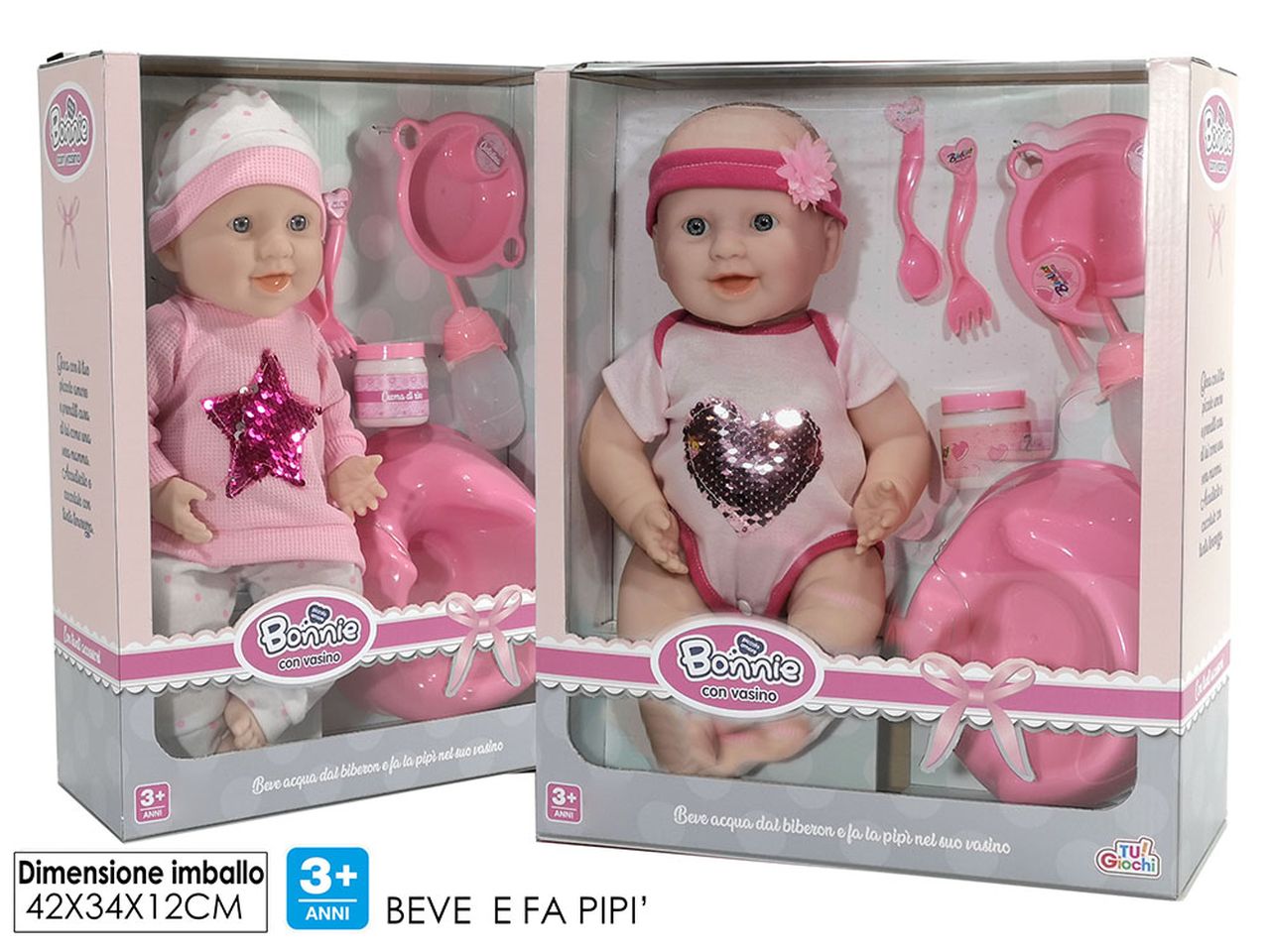 Baby bonnie beve e fa la pipi' con vasino disponibile in 2 assortimenti