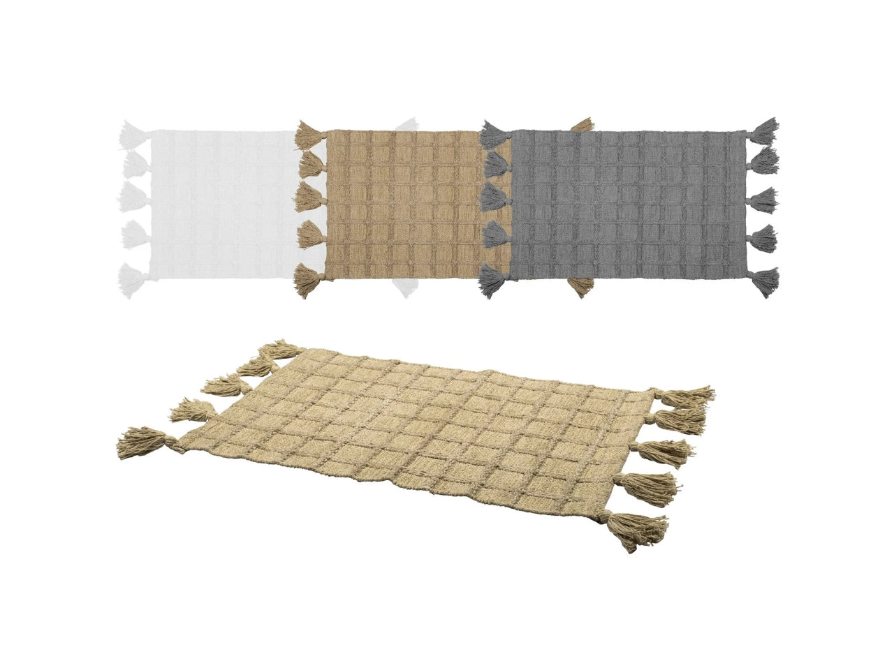 Tappeto bagno rettangolare boho in cotone quadrettato 4 colori 50x80 cm