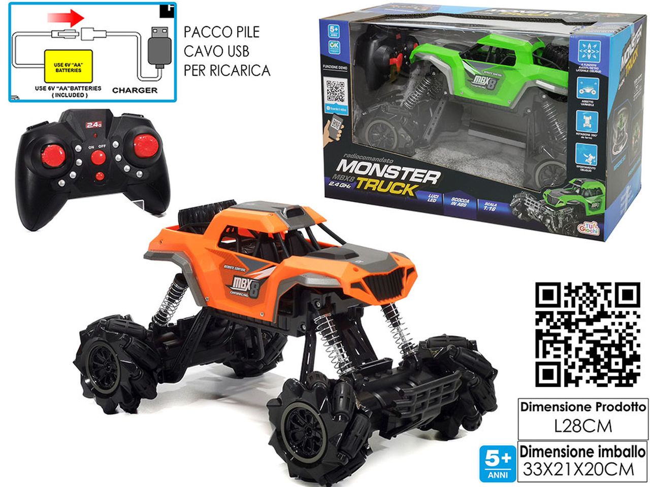 Auto monster truck 28cm radiocomandata disponibile in 2 assortimenti