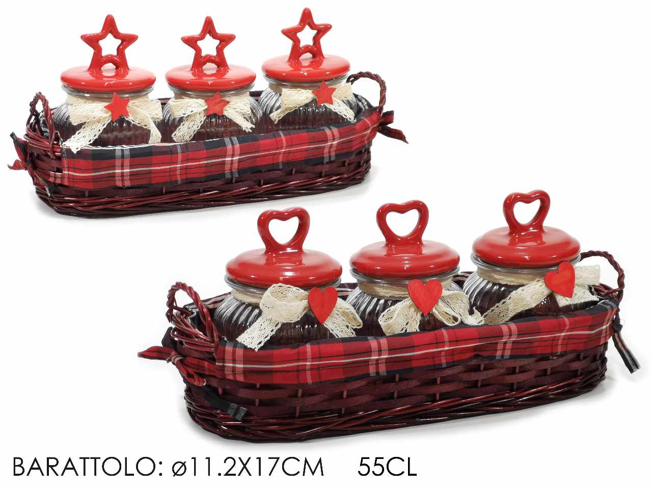 Set di 3 barattoli con cestino 55cl d.11,2x17cm 2 assortimenti
