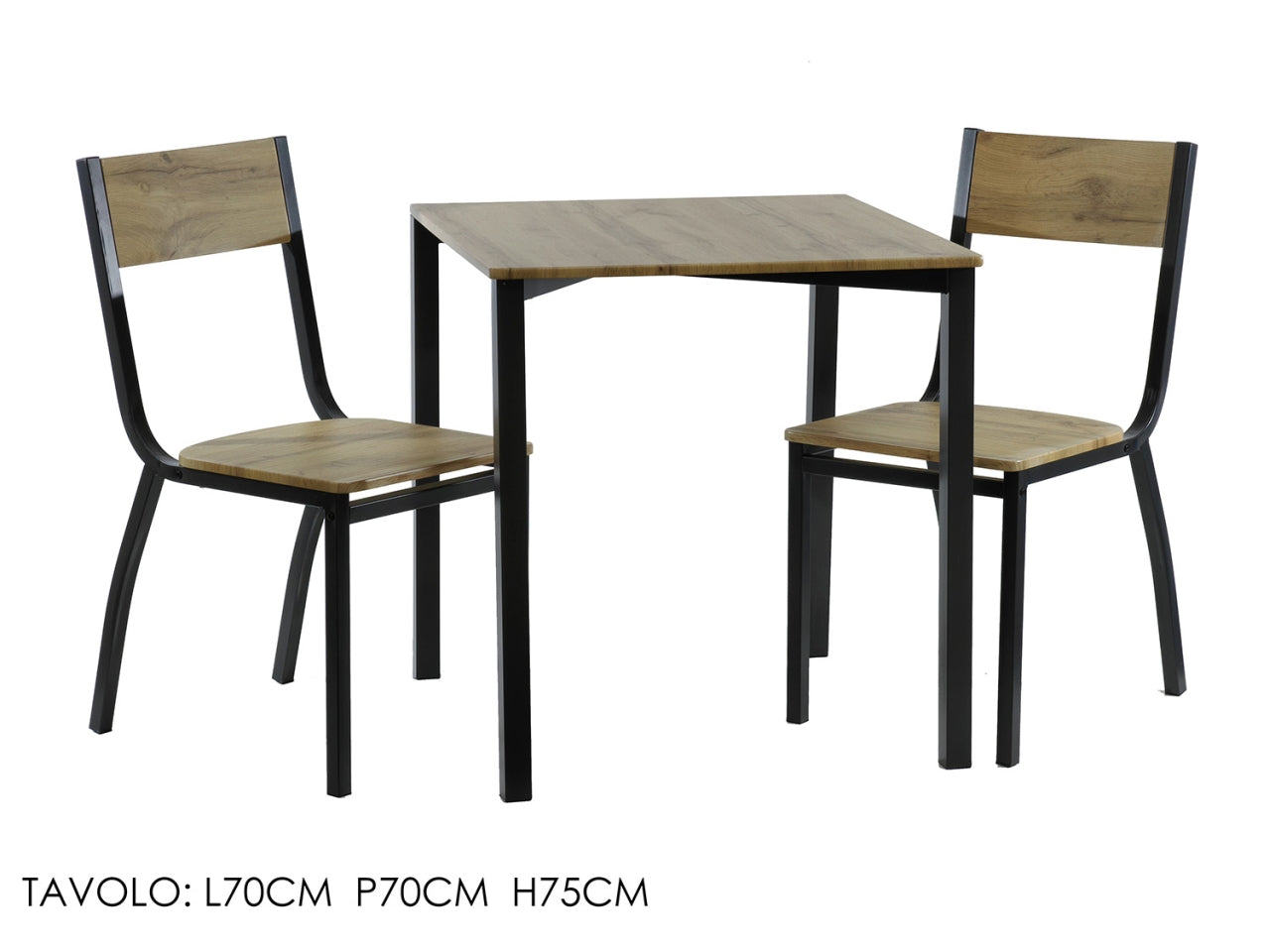Set tavolo con 2 sedie in metallo e mdf nero e marrone stile industrial 70x70x75 cm - Vestiamo Casa