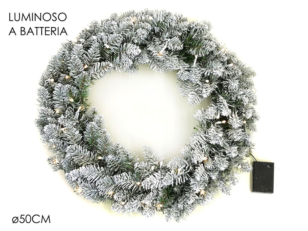 Ghirlanda innevata misura d.50 con 160 rami con 50 luci led