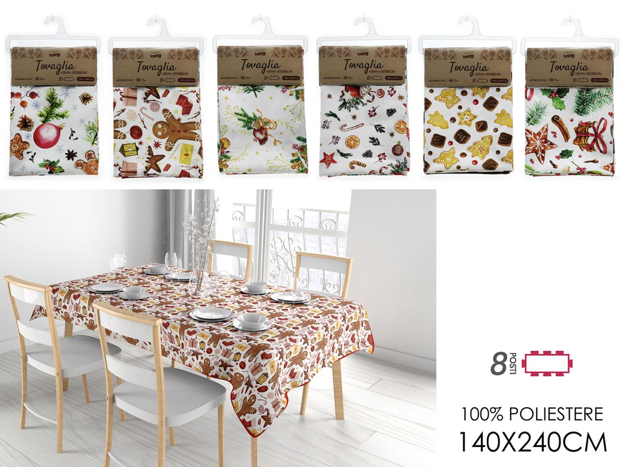 Tovaglia nat. antimacchia 140x240cm 6ass