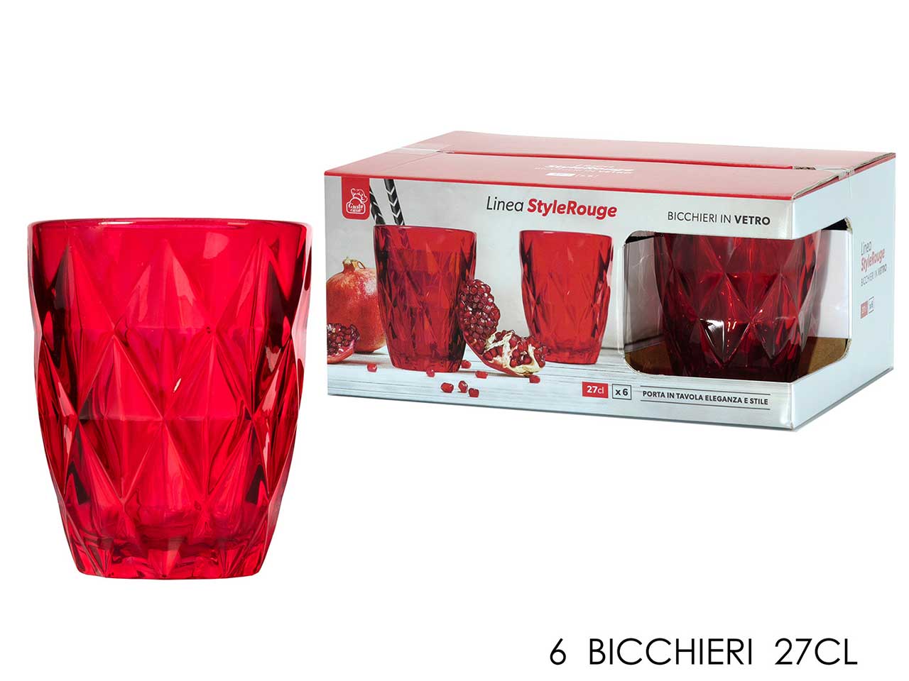 Bicchieri 27cl rosso 6pz