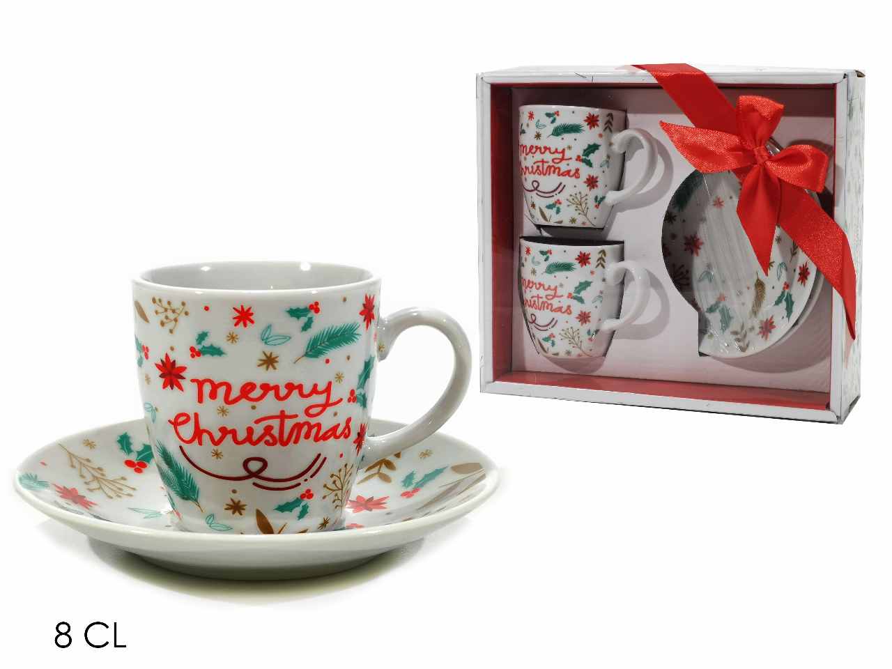 Tazzine 2 pezzi 8cl e piattino merry christmas