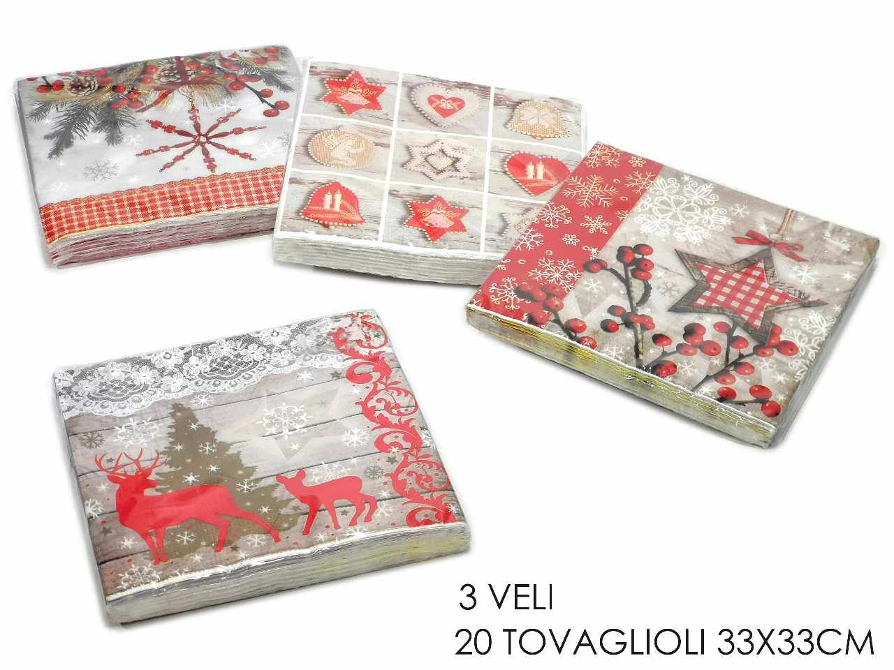 Tovaglioli natalizi 20 pezzi 33cm 3veli 4 assortimenti