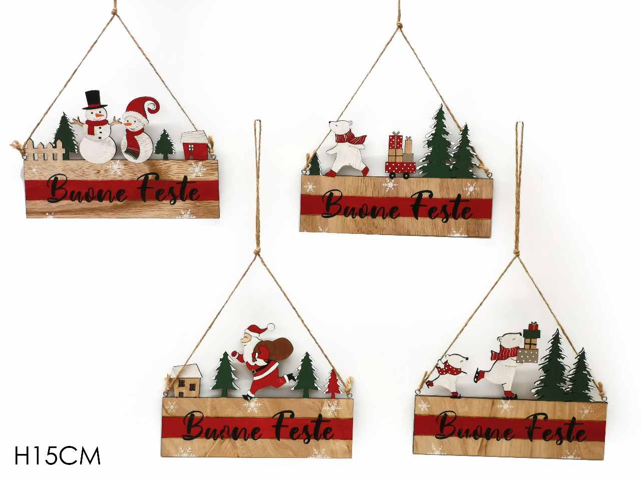 Pendente buone feste h.15cm rosso 4 assortimenti