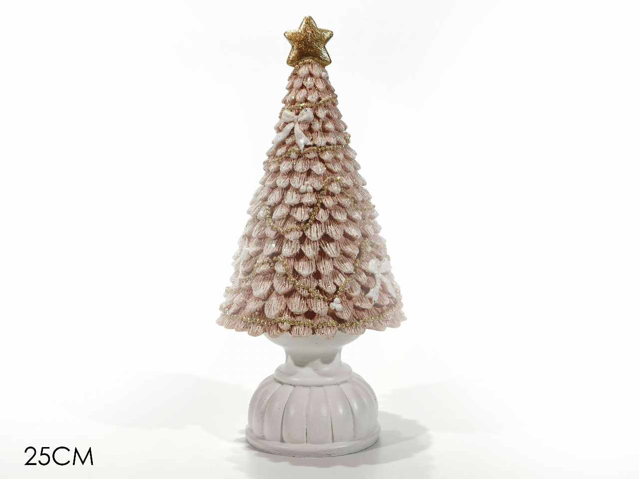 Albero di natale 25cm rosa con base bianca