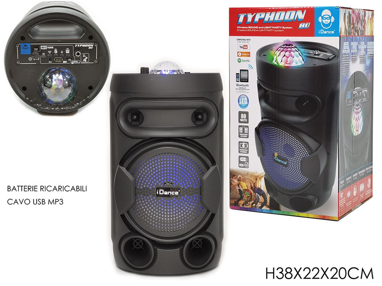 Speaker bluetooth con disco ball e luci multicolor