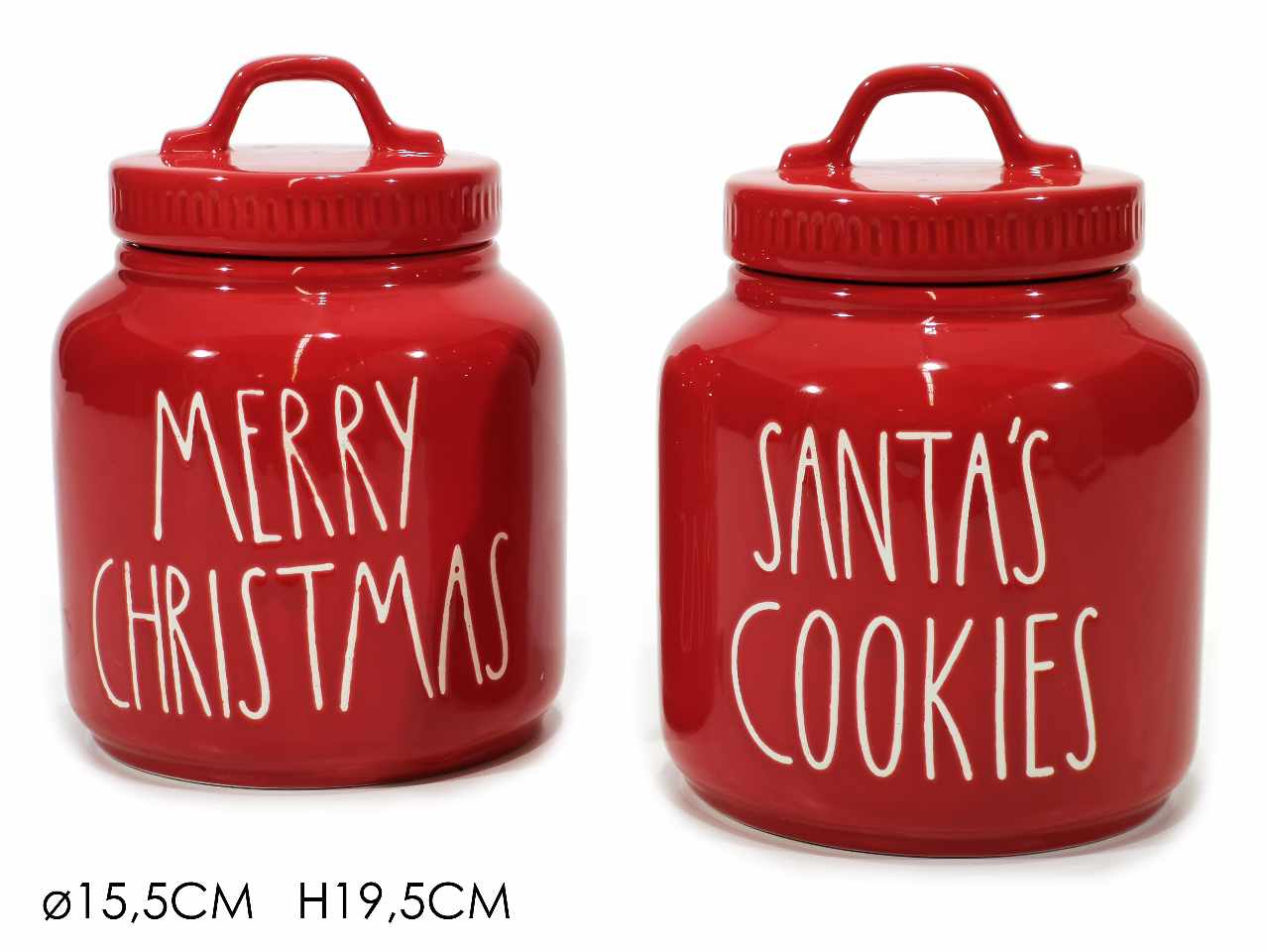 Biscottiera rossa con scritta natale h19.5cm 2 assortimenti