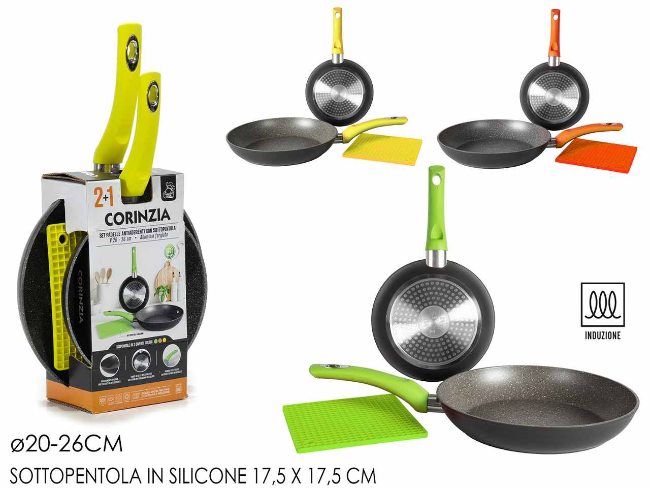 Set corinzia 2 padelle 20/26 + sottopiatto 3 assortimenti