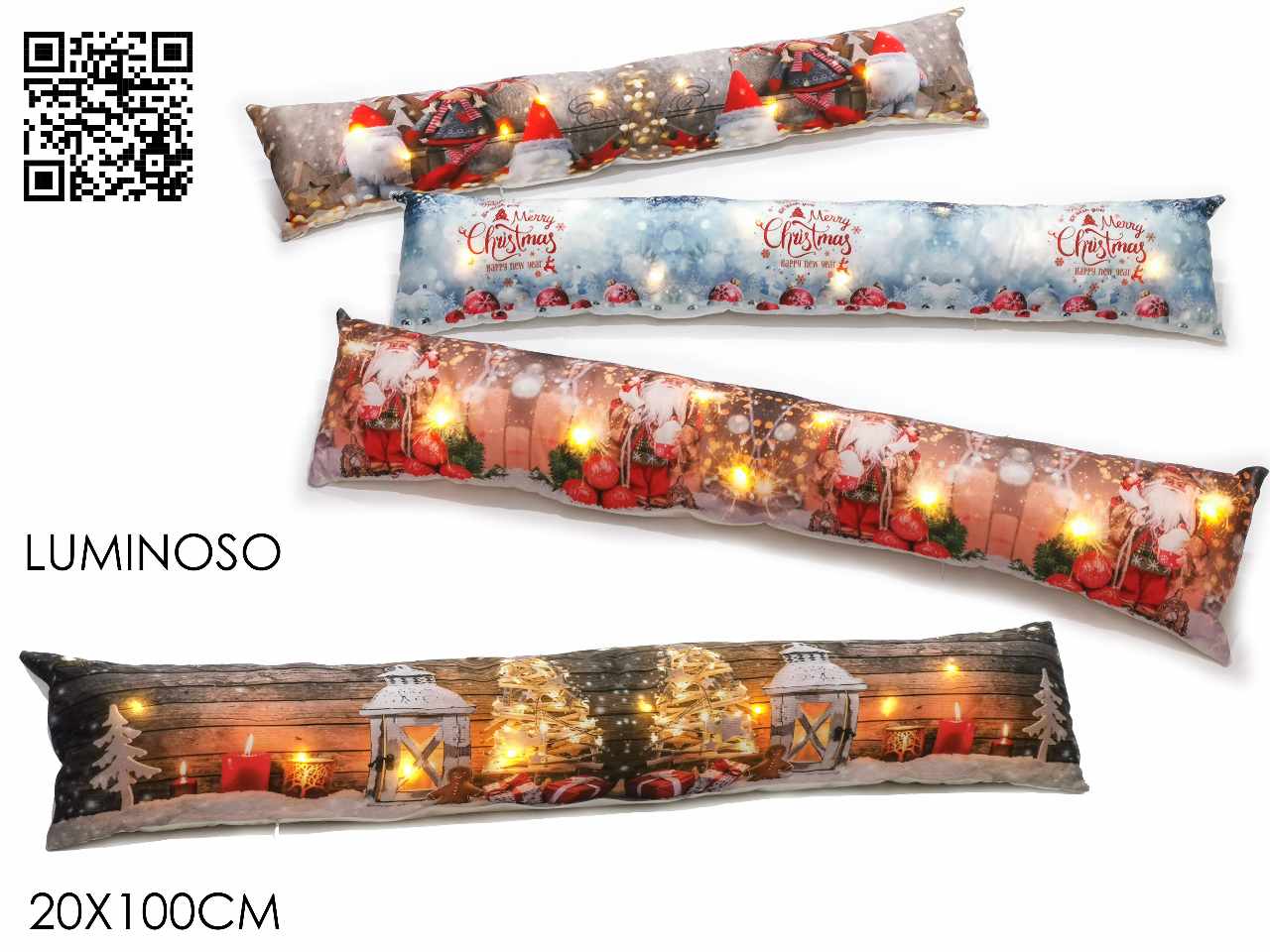 Paraspiffero natalizio 20x100cm con luce, funzionamento a batteria.con zip 4 assortimenti