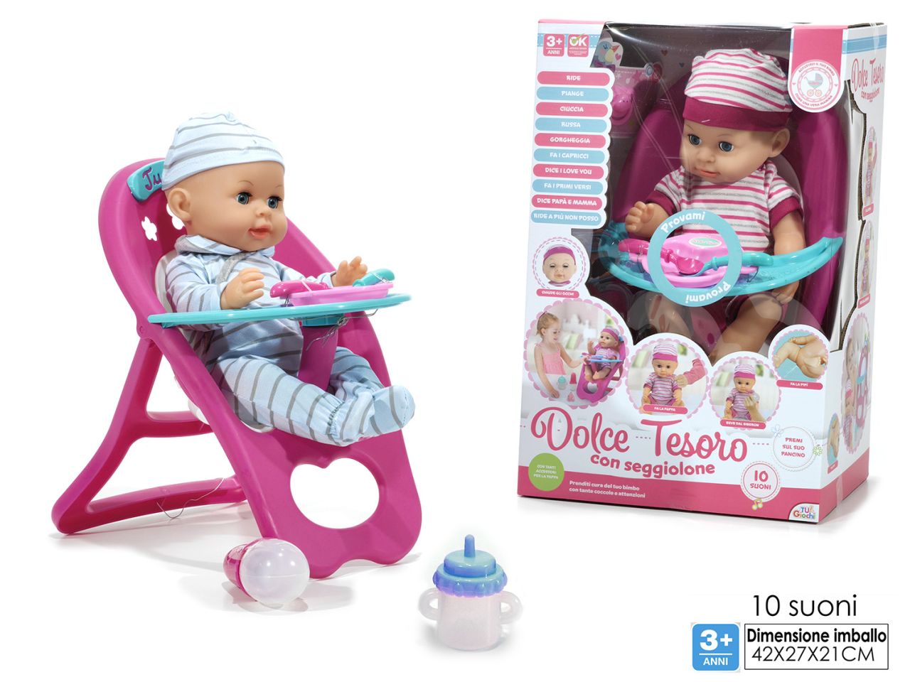Bambola dolce tesoro try- me con 10 funzioni disponibile in 2 assortimenti