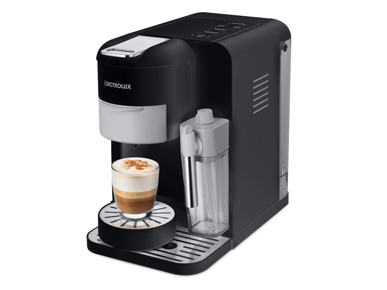 Macchina per il caffè 3in1 Emily Express&Milk nero con adattatori per capsule e cialde  Dictrolux