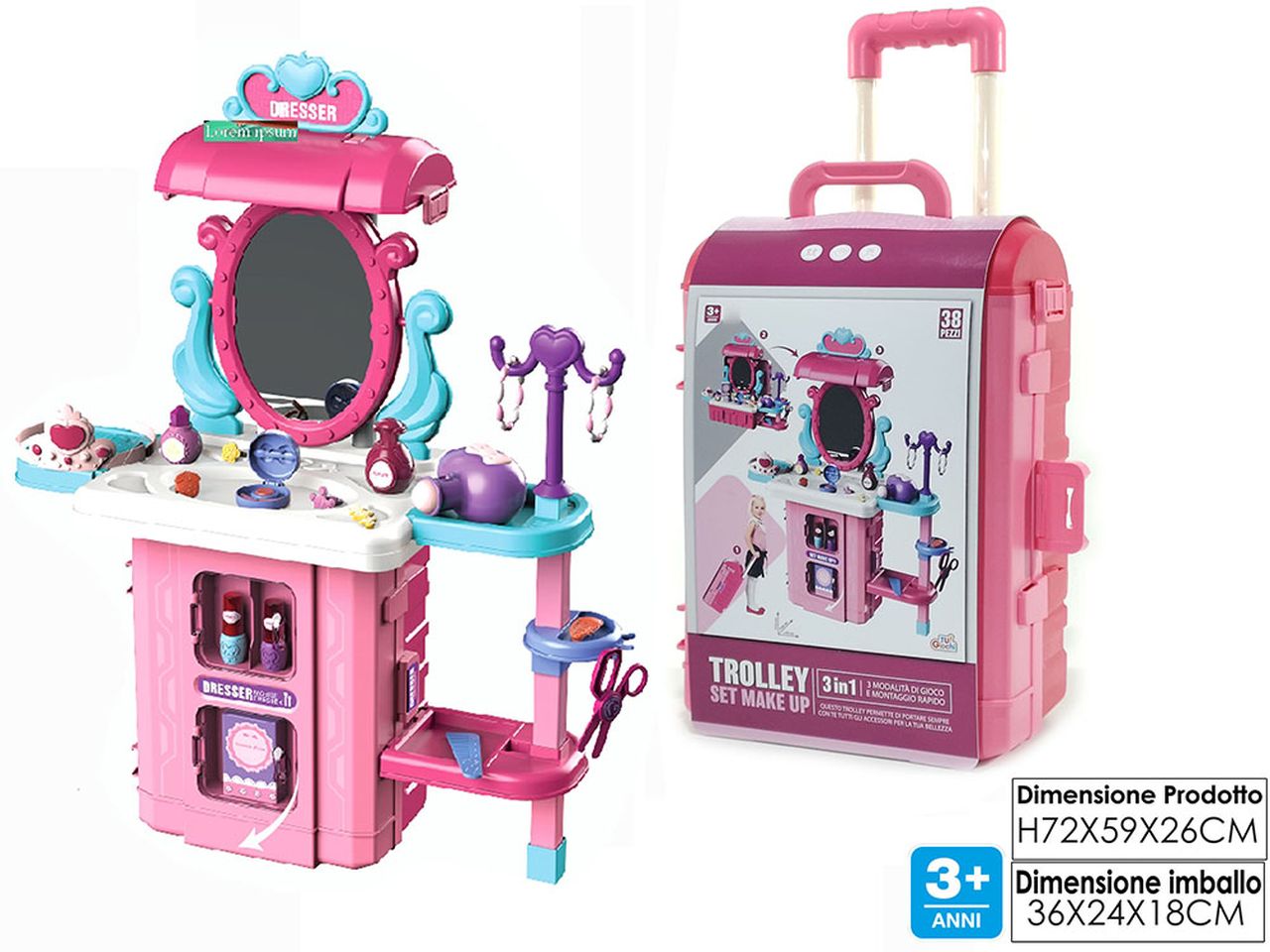 Make up 3 in 1 in trolley con 38 accessori