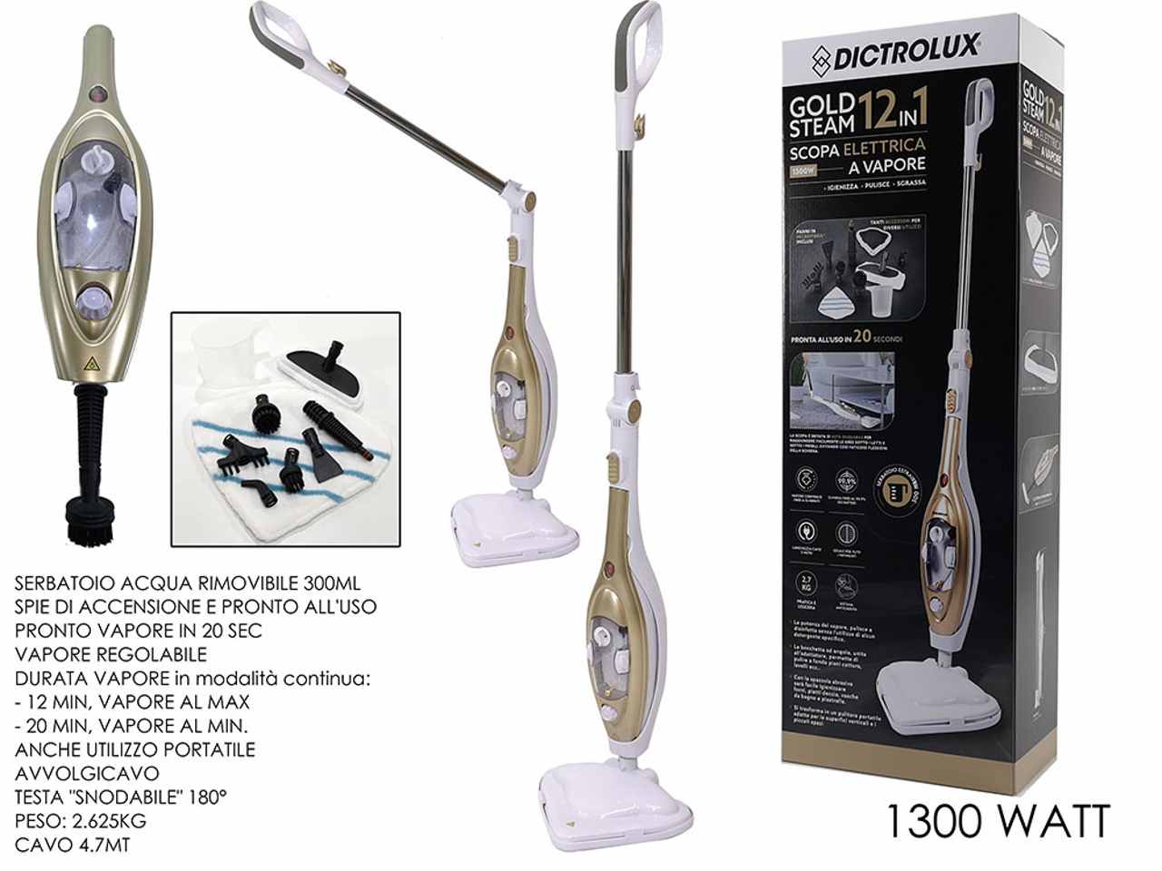 Scopa a vapore gold steam 12in1 1300w