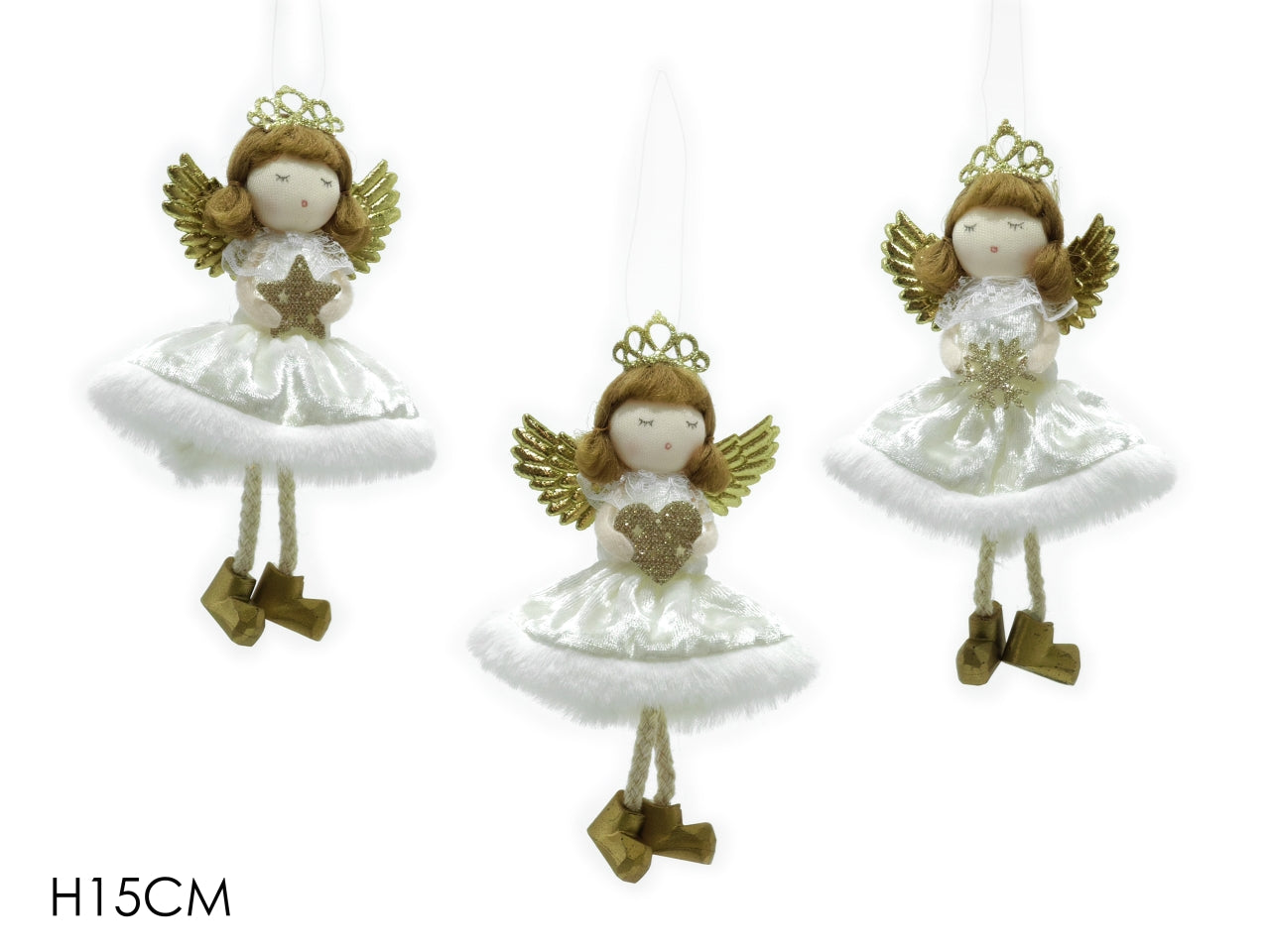 Appendino natalizio angelo bianco e oro in 3 soggetti assortiti 15 cm - Vestiamo Casa