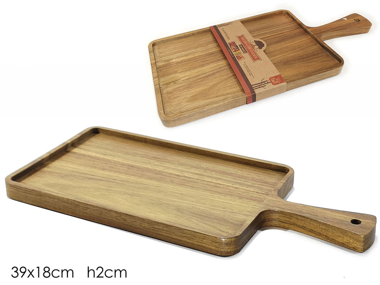 Tagliere rettangolare con manico in acacia 39x18x2 cm - Gusto Casa