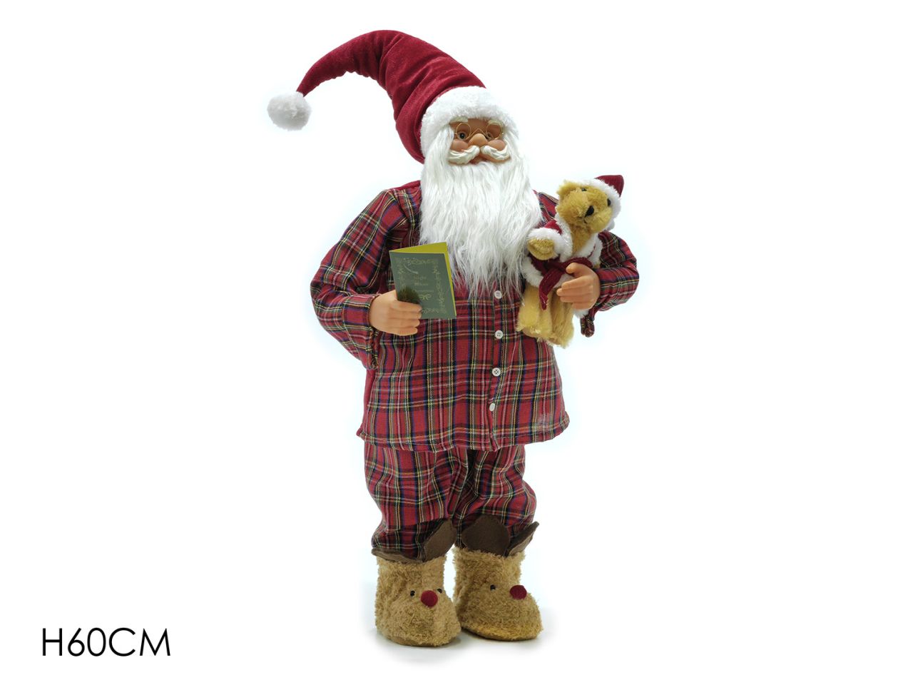 Babbo natale misura h.60cm con orsetto a quadri