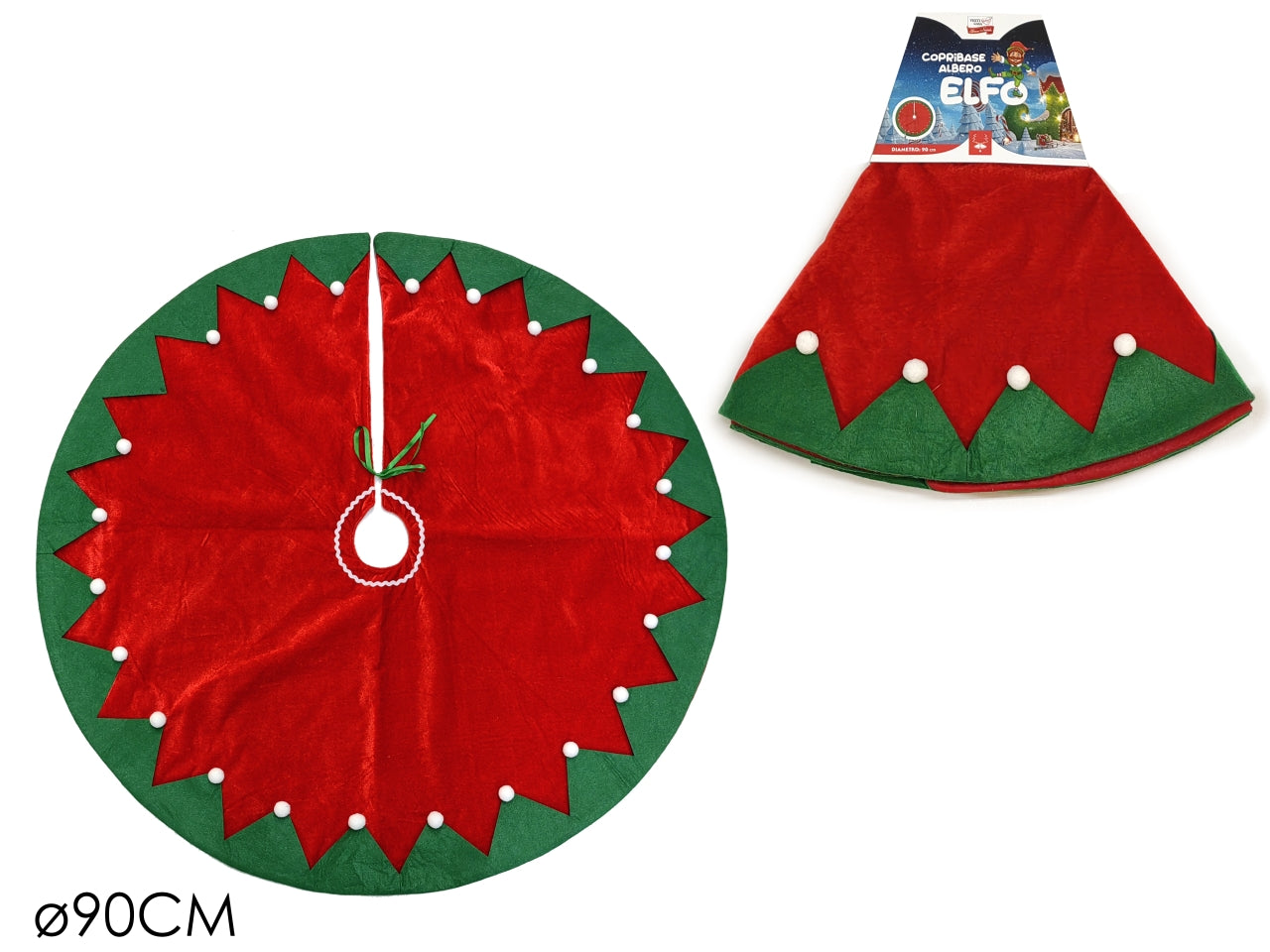 Copribase per albero di natale in poliestere rosso e verde 90 cm - Vestiamo Casa