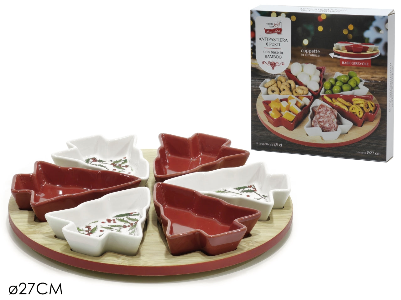 Antipastiera con base in bamboo set da 6 antipastiere