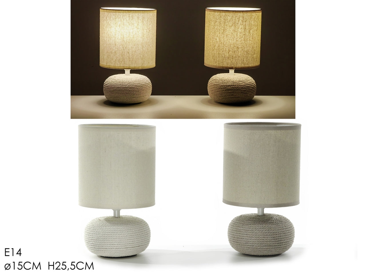 Lampada da tavolo tortora e avorio stile marinaro in ceramica 15x25,5 cm - Dictrolux