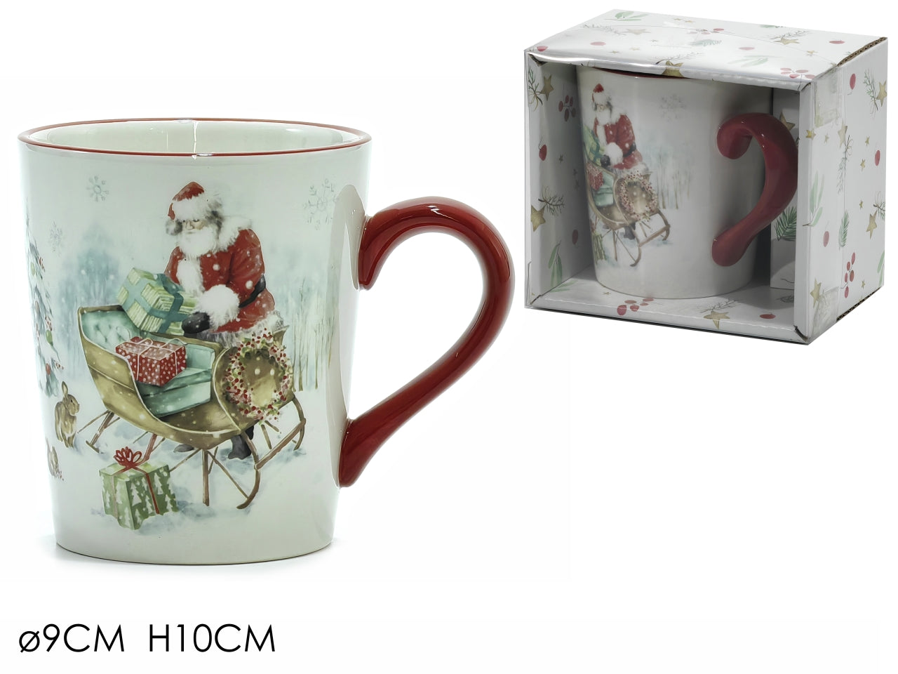 Tazza con manico in dolomite bianca e rossa decorazione babbo natale 32cl - Vestiamo Casa