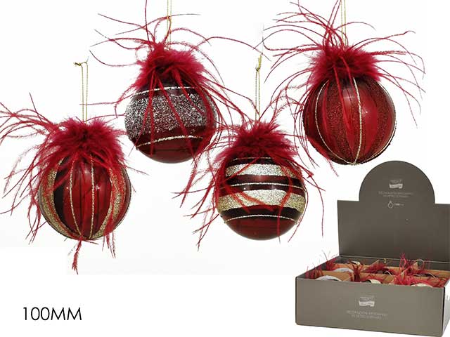 Palline natalizie bordeaux in vetro diametro 10cm