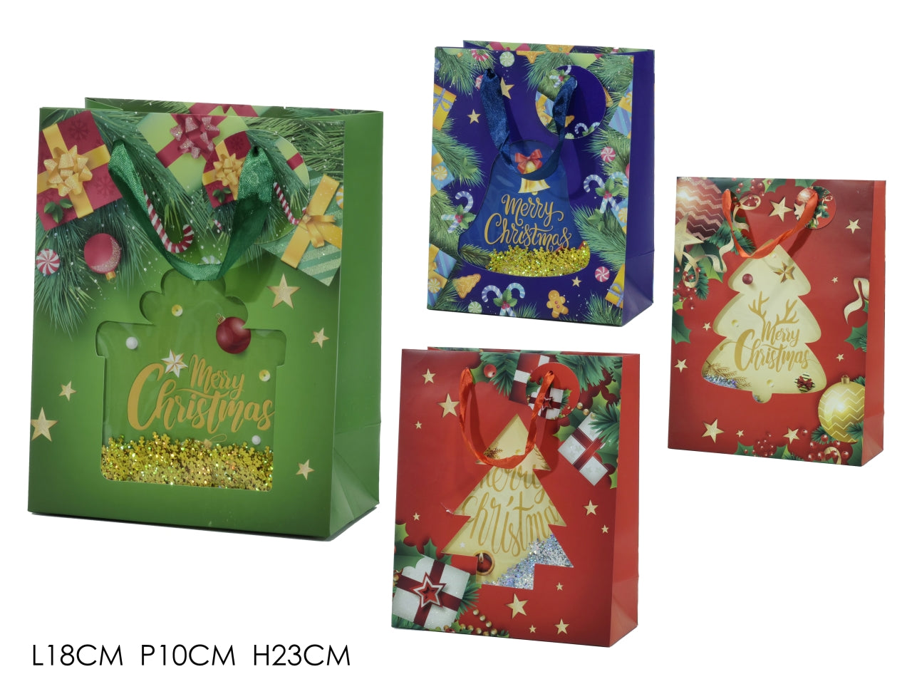Shopper glitterato natalizio piccolo in 4 assortimenti