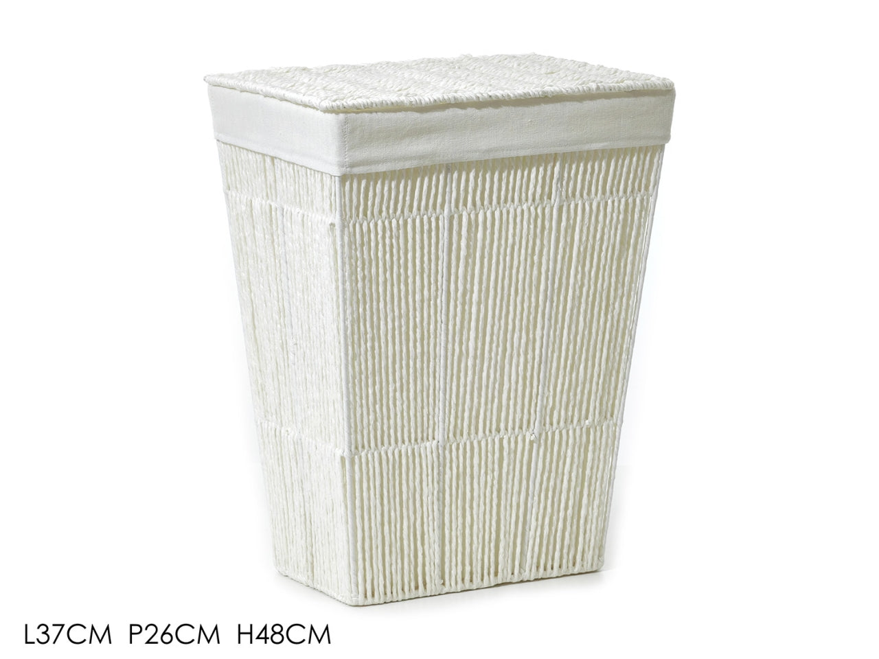 Cesta portabiancheria rettangolare in carta e cotone bianco latte 37x26xh.48 cm - Vestiamo Casa
