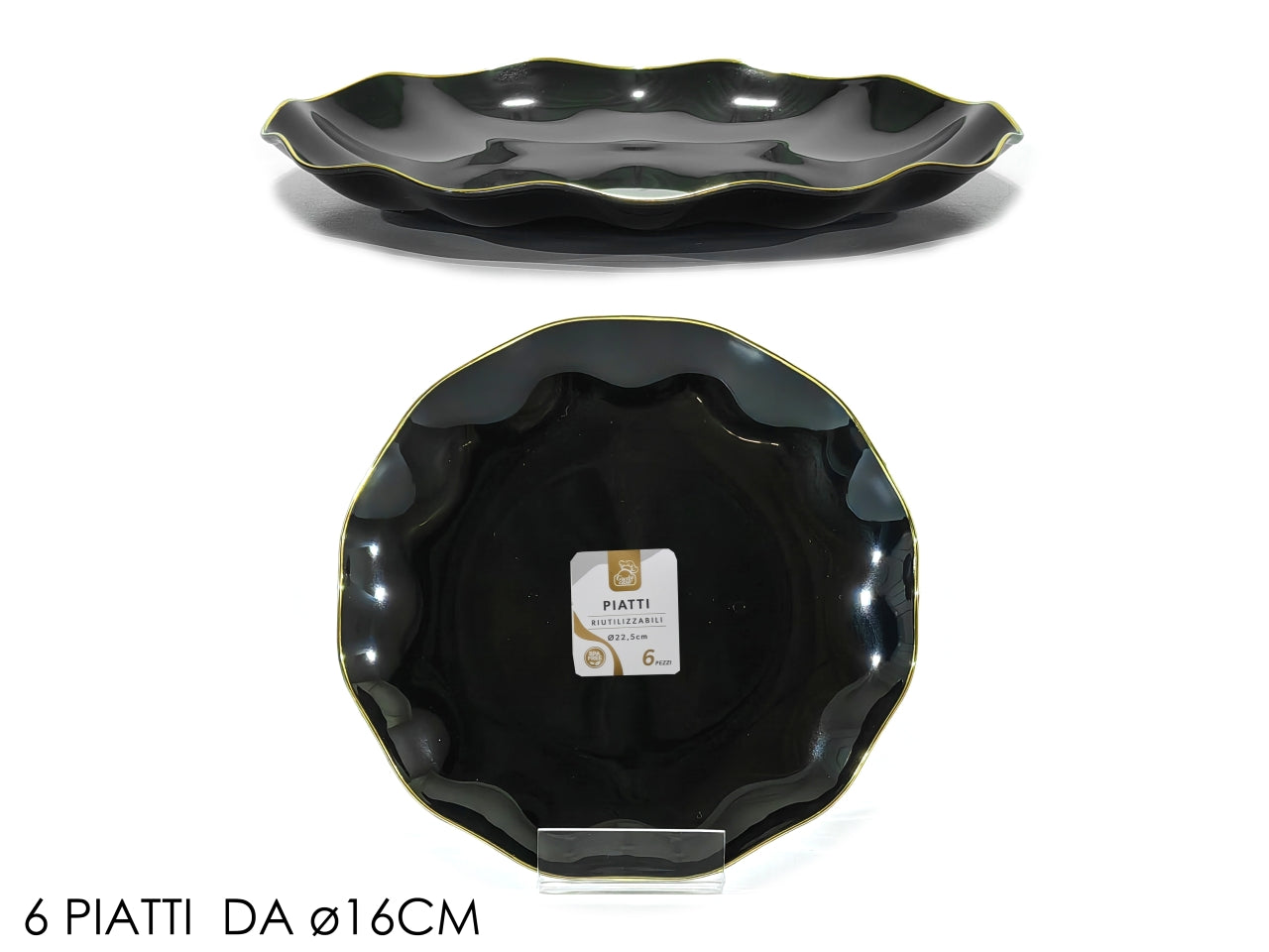 Servizio di piatti d.16cm nero con bordo set da 6 piatti